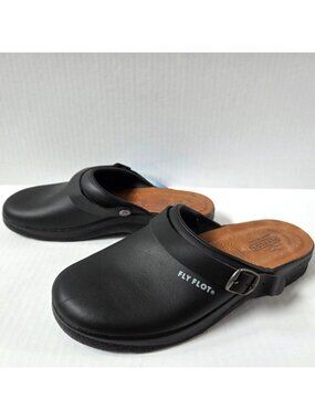 FlyFlot Shoes Mens 41 / 8 Black Leather Clogs Mules Anatomic Comfort NEW